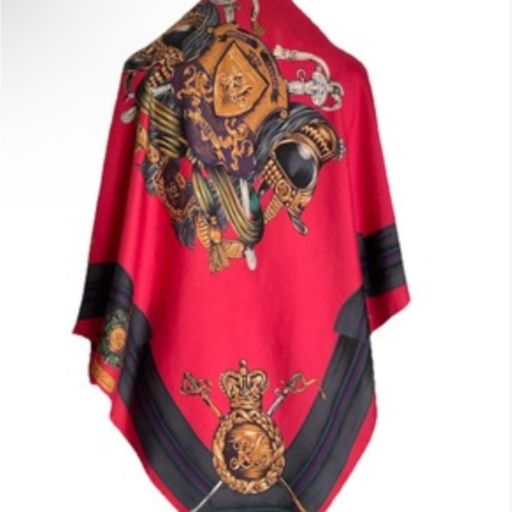 Ralph Lauren Silk Scarf Red Equestrian Crest
